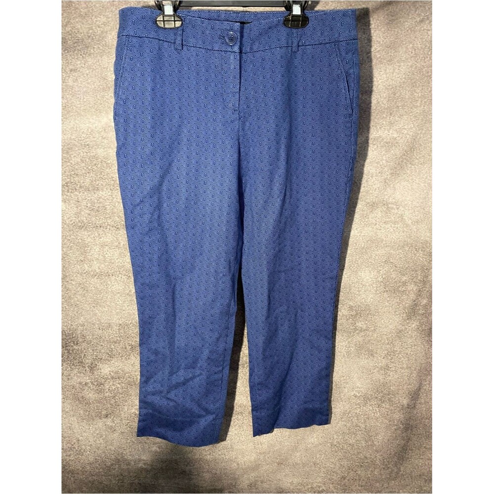 Hilary Radley Womens Size 6 Blue Geometric Print Ankle Pants Stretch Cotton